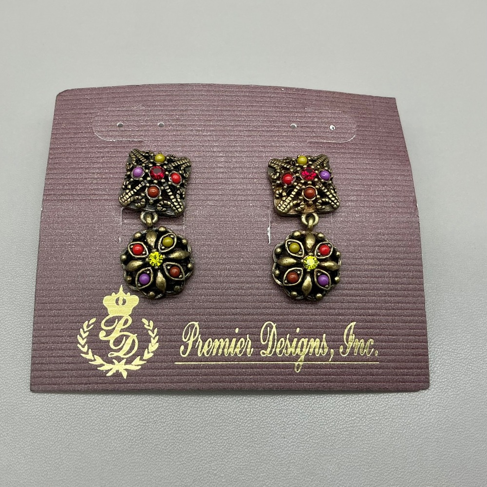 Premier Designs Earrings Women Multicolor Antique Gold Tone Boho Drop Dangle